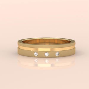 Three Diamond Ring in 14K Solid Gold |3 Stones Ring for Women | Diamond Thin Ring | Diamond Stacking Ring in 14k Gold