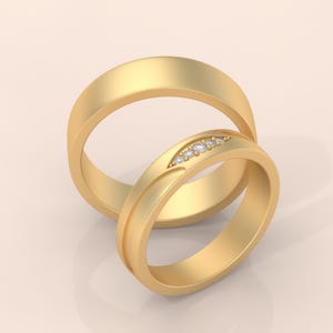 Minimalist Gold Couple Rings Set with Diamond Accents – Matching His and Hers Wedding Bands, Promise Rings, Engagement Jewelry