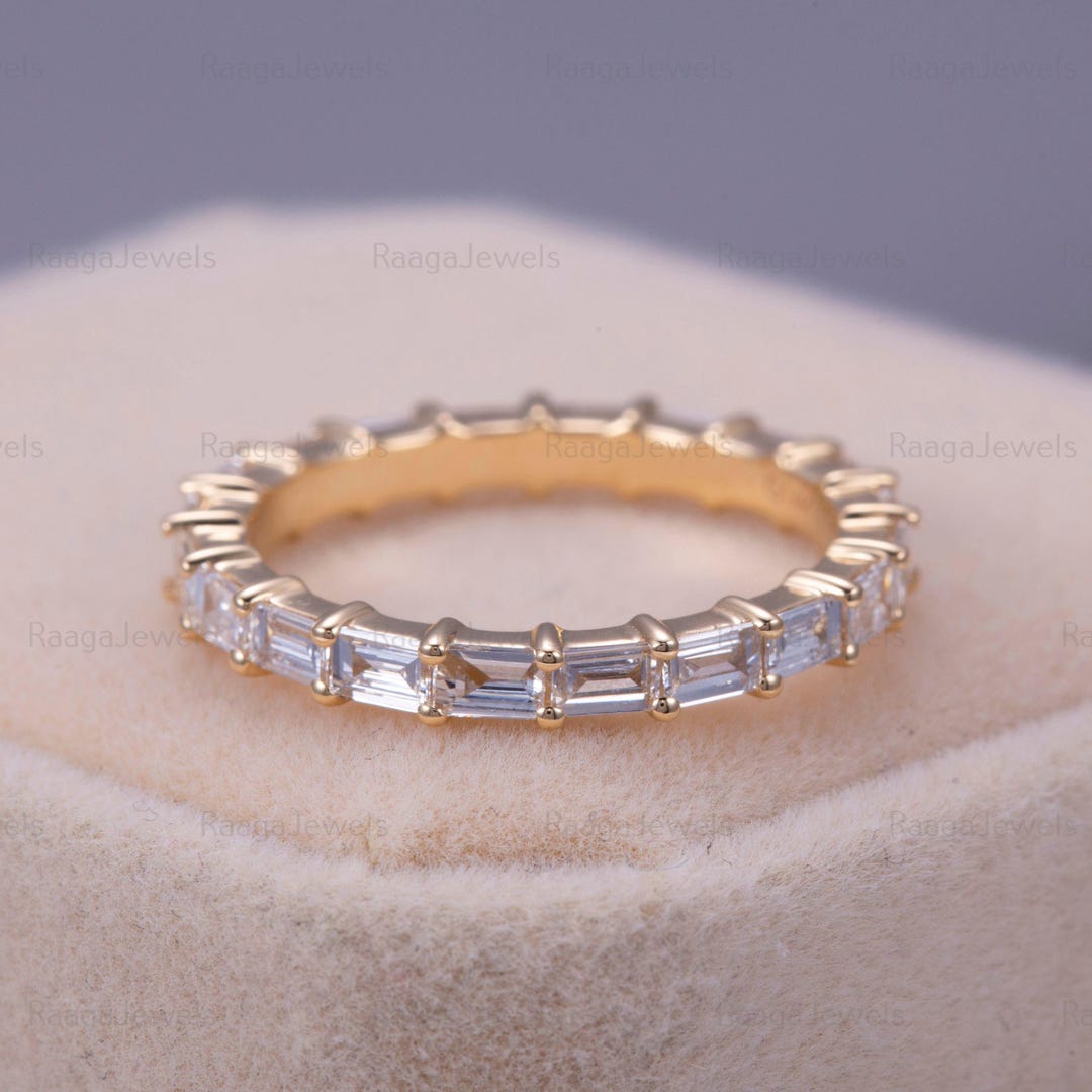 Baguette Diamond Eternity Ring, Wedding Band Handmade Solid Gold Lab ...