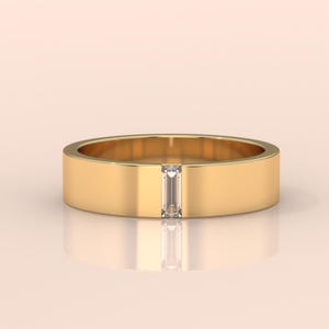 Obrączka ślubna męska ze złota z diamentem bagietkowym | Minimalistyczny pierścionek ze złota 14k | Nowoczesny pierścionek zaręczynowy dla niego | Elegancka biżuteria męska