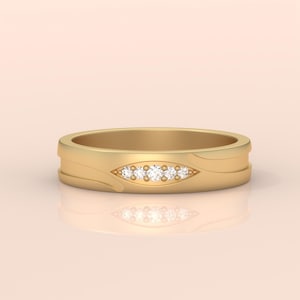 14k Diamond Ring with Leaves Design, Dainty Swirling Band, Stationed Diamonds, Solid 14k or 18k Gold Floral Jewelry