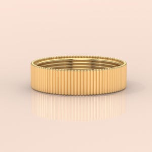 Men&#39;s Gold Textured Wedding Band – Ribbed Matte Finish Ring, Modern Minimalist Design, 14K Gold Unisex Band