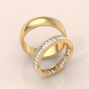 His and Hers Matching Gold Couple Rings with Diamond Accents – Elegant Wedding Bands, Promise Rings, Anniversary Gift for Couples