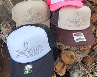 Boot Stitch Trucker Cap / Western Trucker Hat / Punchy / Cowgirl / Summer / Beach