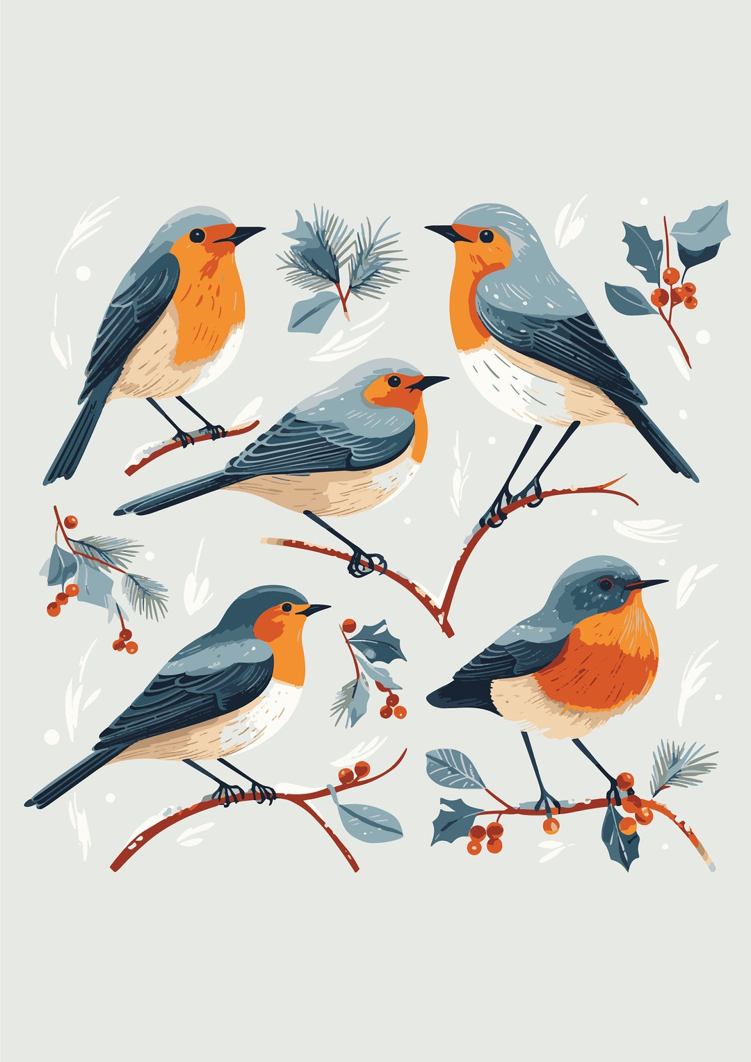Robin Blue Vector Christmas Robins Watercolor SVG PNG 8 Instant Digital Vector Download ...
