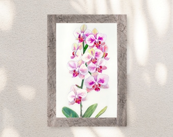 Pintura de orquídea rosa impresión descargable, arte de pared de orquídeas de acuarela, pintura de orquídeas Phalaenopsis rosa, decoración del hogar de orquídeas, orquídea de acuarela