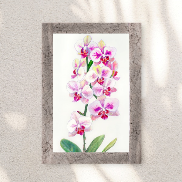 Pink Orchid Painting Downloadable Print, Watercolor Orchid Wall Art, Pink Phalaenopsis Orchid Painting, Orchid Home Decor, Watercolor Orchid