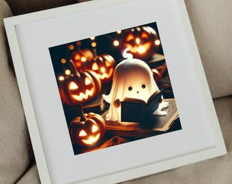 Libro de lectura fantasma Halloween pared arte libro amante regalo para otoño otoño temporada espeluznante regalo bibliotecario arte fantasma mejor descarga digital de Halloween