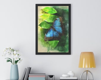 3Dブルーモルフォ蝶ウォールアート：額入り紙製昆虫昆虫のユニークな