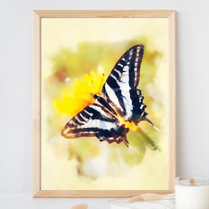 Watercolor Butterfly Downloadable Print, Zebra Swallowtail Art Print, Butterfly Wall Decor, Butterfly Painting, Watercolor Nature Wall Art