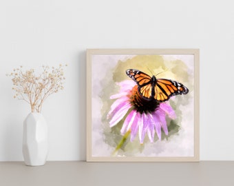 Impresión descargable de mariposa monarca de acuarela, mariposa monarca de acuarela, pintura de mariposas, decoración de pared de mariposas, arte de mariposas