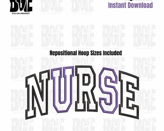 Nurse Applique Embroidery Design: Repositional Hoop Sizes (Digital File)