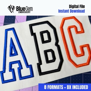3D Puff Embroidery font, Varsity 3D Puff Foam Outline, Athletic Embroidery Font, 5 Sizes, 9 Formats, BX Font Included