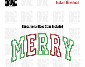 Merry Applique Embroidery Design: Repositional Hoop Sizes (Digital Download)