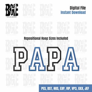 Diseño de bordado papa applique con tamaños de aro reposicional, 5x12, 4x6.75, 6x10, 5x7, diseño de bordado papa, 4 tamaños, 7 formatos