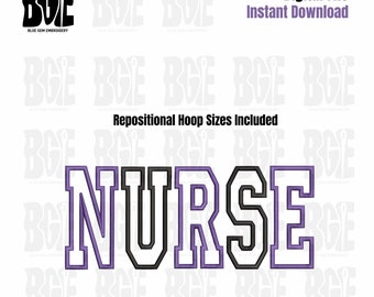 Nurse Applique Embroidery Design: Repositional Hoop Sizes (Digital File)
