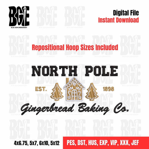 North Pole Embroidery Design, North Pole Gingerbread Baking Co Embroidery Design, Christmas Embroidery Design, Split sizes Included