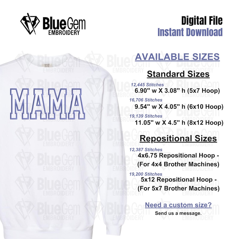 Mama Applique Embroidery Design - Mama Sport Embroidery Design- 5 Sizes - Instant Download - Split Sizes Included