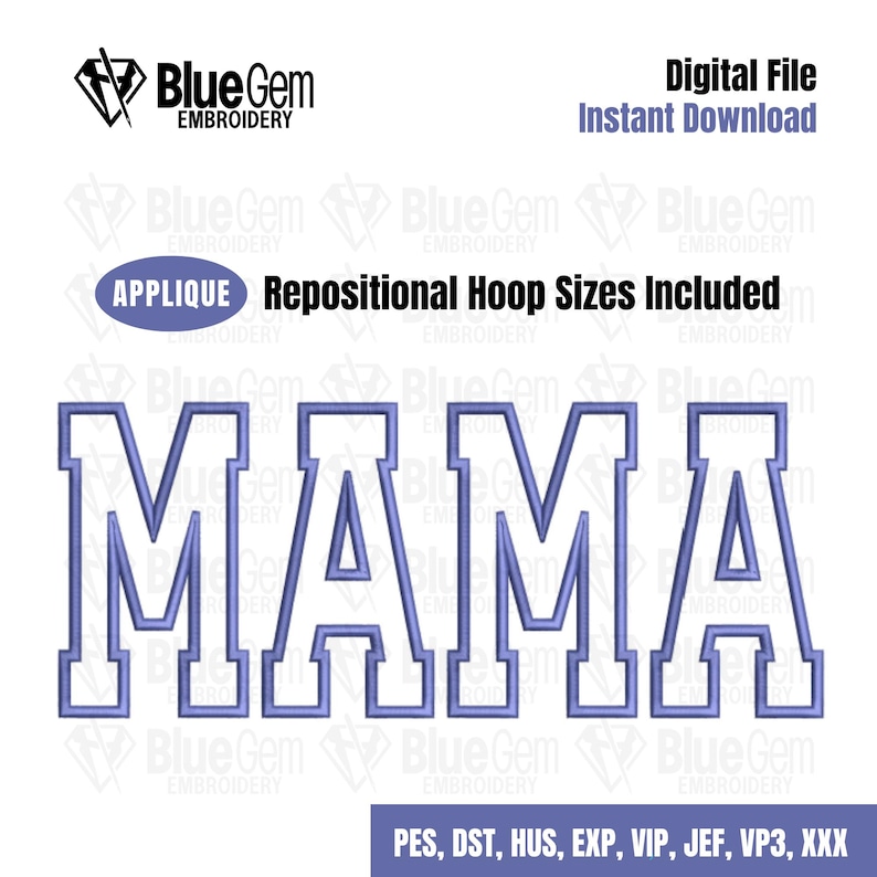 Mama Applique Embroidery Design - Mama Sport Embroidery Design- 5 Sizes - Instant Download - Split Sizes Included