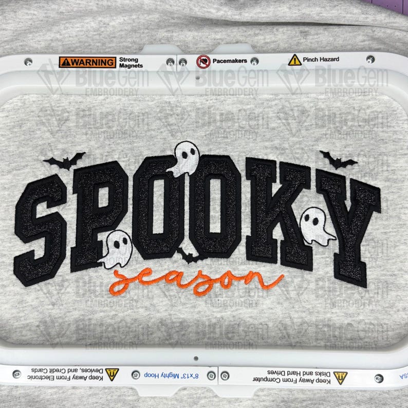 Spooky Season Applique Design with Bats and Ghosts - Halloween Embroidery Design - 5 Sizes - Split Sizes Included