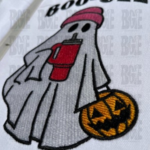 Boojee Ghost with Tumbler Embroidery Design, Ghost with Tumbler Halloween Embroidery Design, Instant Download
