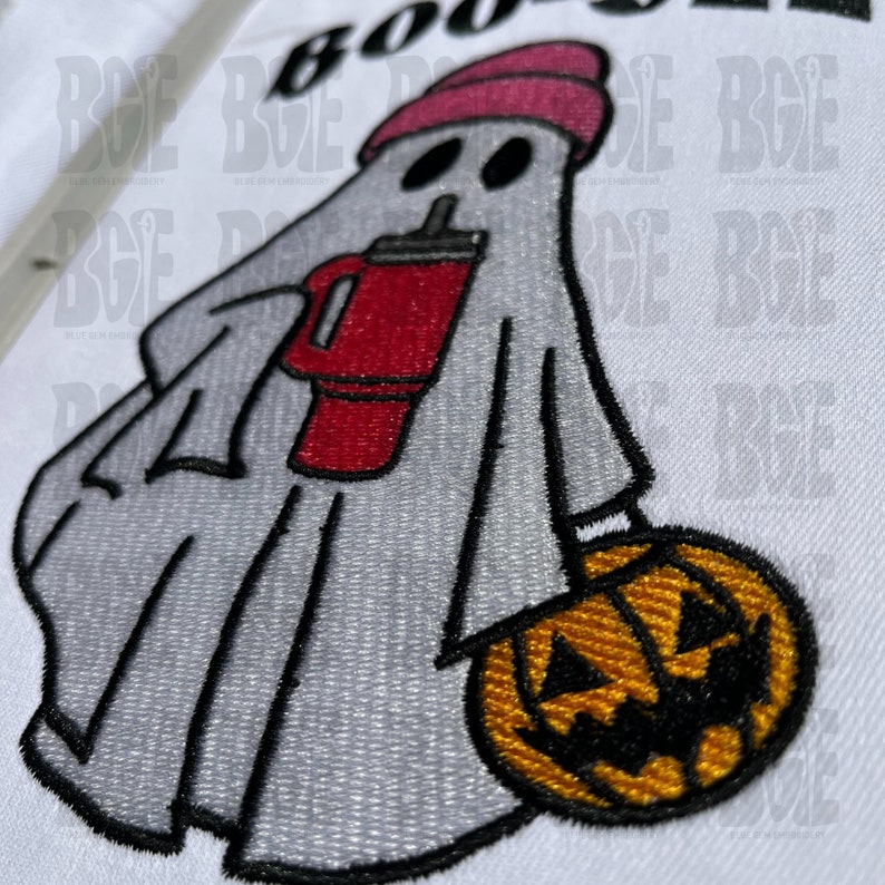 Boojee Ghost with Tumbler Embroidery Design, Ghost with Tumbler Halloween Embroidery Design, Instant Download