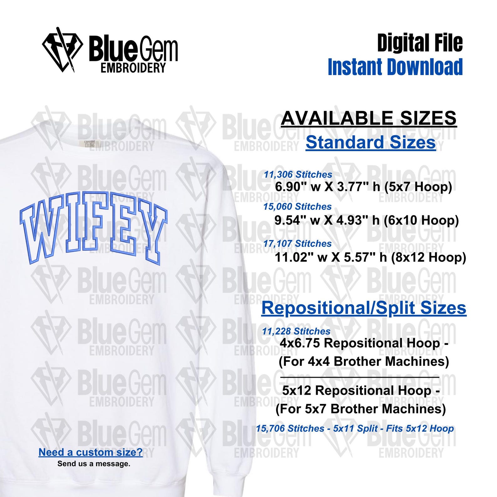 Repositional Embroidery Wifey Applique Embroidery Design: 5 Sizes, Repositional Hoop Sizes ...