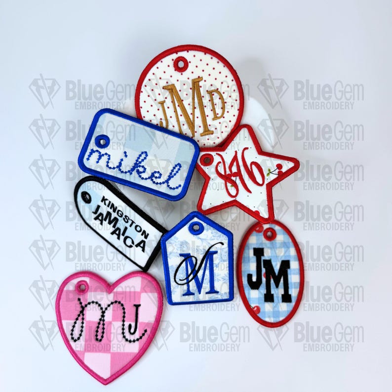 In-The-Hoop Bag Tags Embroidery Design – Applique Luggage Charm (Instant Download)