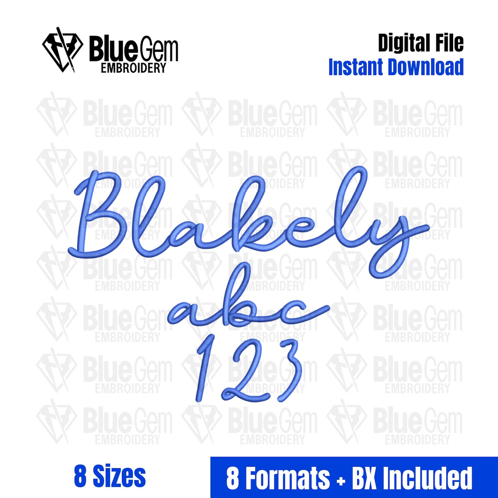 Blakely In Cursive Blakely Script Embroidery Font - BX Format Included, 8 Sizes, 0.5
