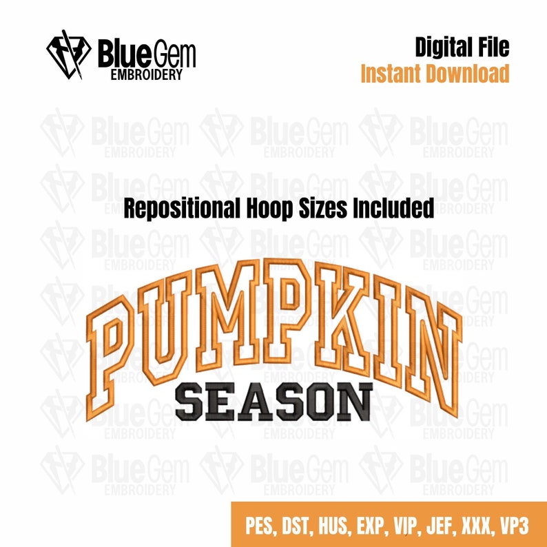 Pumpkin Season Applique Embroidery Design, Halloween Embroidery Design, 5x12, 4x6.75, 6x10, 5x7, 8x12, 5 sizes, 8 formats, Single Color