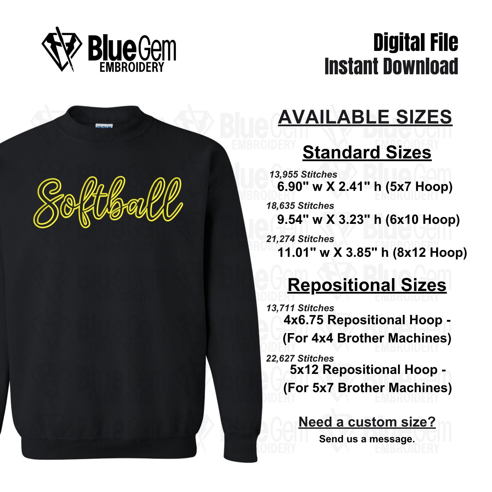 Softball Script Softball Script Applique Embroidery Design - 5 Sizes (instant Download ...