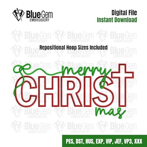 Merry Christmas Embroidery Design: Christ Mas Design - 5 Sizes - Split Sizes Included (Instant Download)