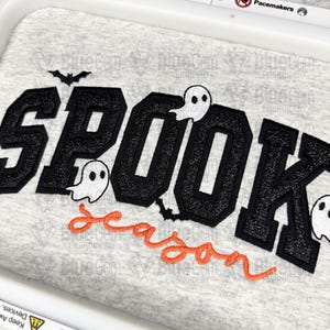Spooky Season Applique Design with Bats and Ghosts - Halloween Embroidery Design - 5 Sizes - Split Sizes Included