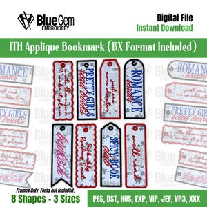 Set of 8 In-The-Hoop Bookmark Embroidery Design – Applique Bookmarks (Instant Download)