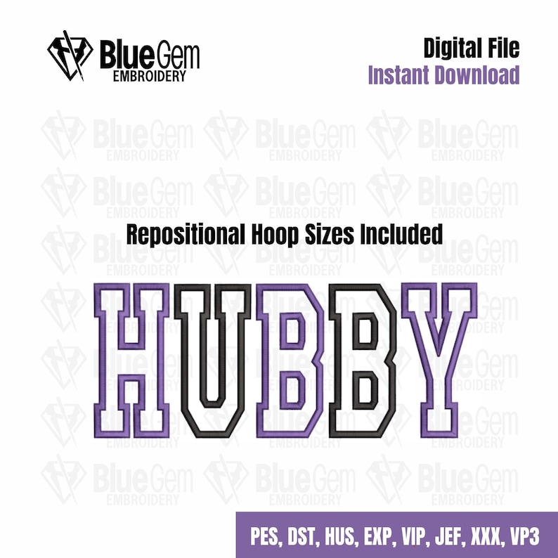 Repositional Embroidery Hubby Applique Embroidery Design: Repositional Hoop Sizes (digital File ...