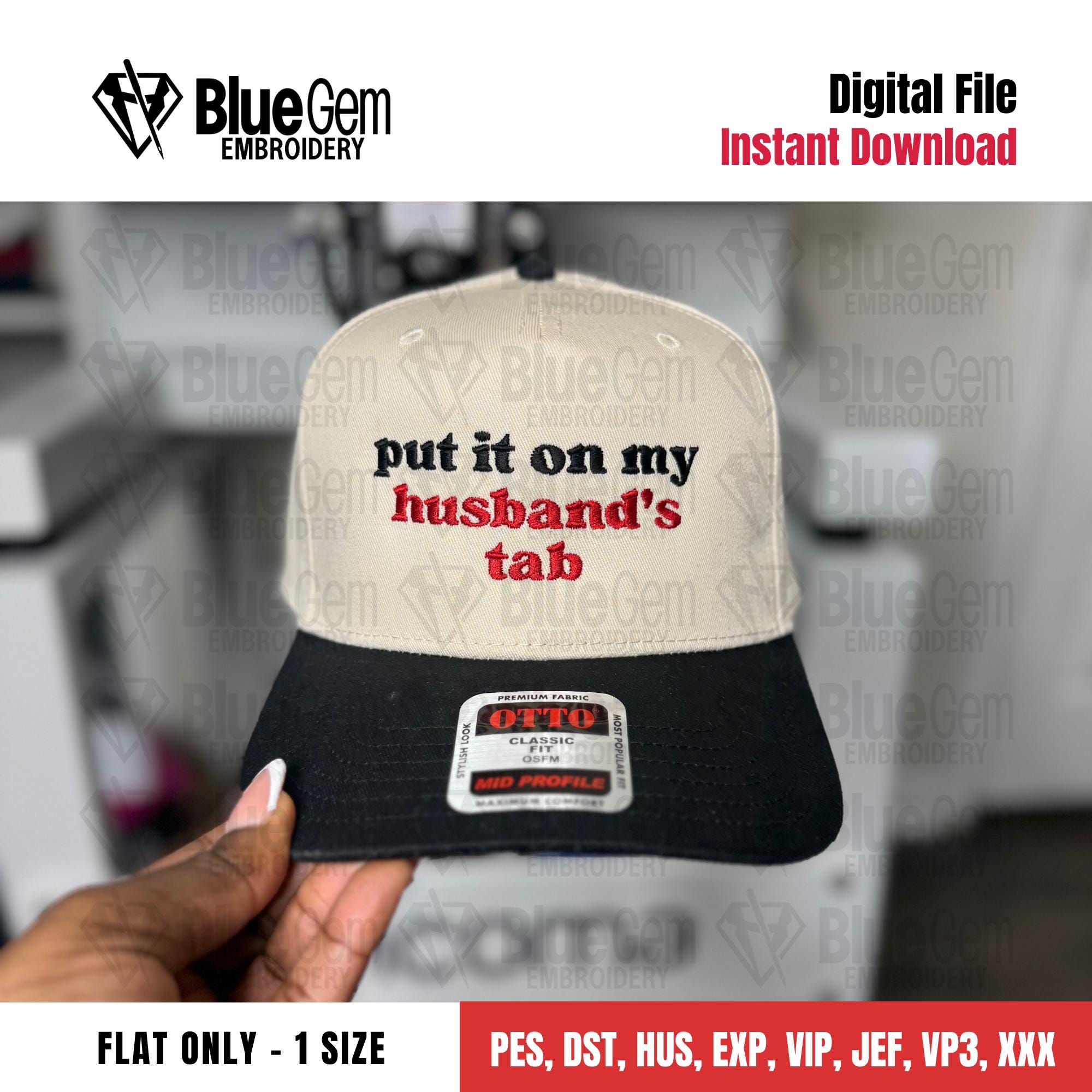 Husband's Tab Embroidery Design: Flat Stitch (Instant Download)