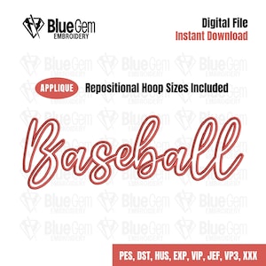 Baseball Script Applique Embroidery Design - 5 Sizes (Instant Download)