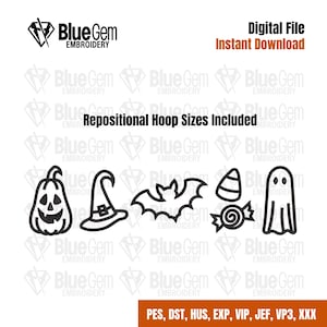 Halloween Icons Embroidery Design - Halloween Embroidery Design - Pumpkin Spooky Season - 5 Sizes - Instant Download - Split Sizes Included