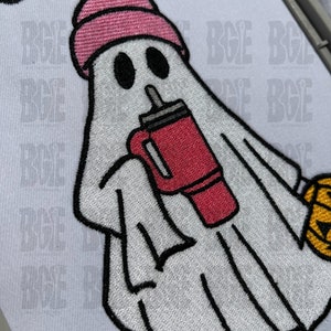 Boojee Ghost with Tumbler Embroidery Design, Ghost with Tumbler Halloween Embroidery Design, Instant Download