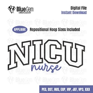 NICU Nurse Applique Embroidery Design: 7 Sizes (Instant Download)