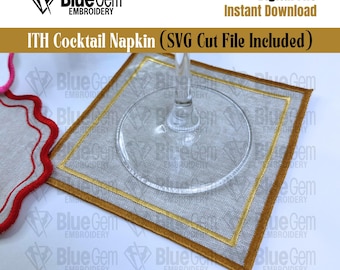 Diseño de bordado para servilletas de cóctel en bastidor – Posavasos cuadrado doble (archivo de corte SVG incluido)