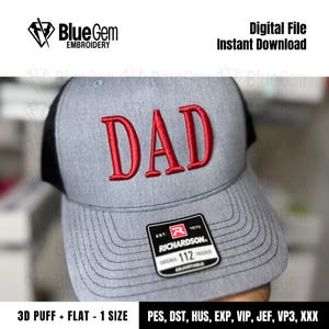 Dad Hat Embroidery Design - Dad Serif Embroidery Design- 1 Size - 3D Puff and Flat - Instant Download