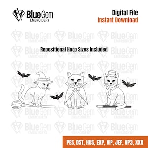 Halloween Embroidery Design - Halloween Cats Embroidery Design - Spooky Season - 7 Sizes - Instant Download - Split Sizes Included