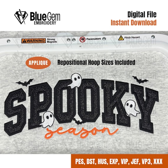 Spooky Season Applique Embroidery Design: Bats & Ghosts (Digital Download)