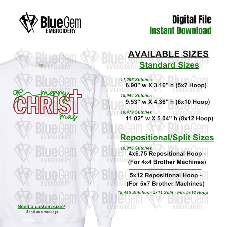 Merry Christmas Embroidery Design: Christ Mas Design - 5 Sizes - Split Sizes Included (Instant Download)