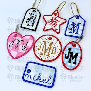 In-The-Hoop Bag Tags Embroidery Design – Applique Luggage Charm (Instant Download)