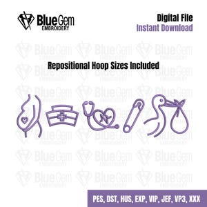 Labor and Delivery Nurse Embroidery Design - Labor and Delivery Icons Embroidery Design - 7 Sizes - Instant Download - Split Sizes Included