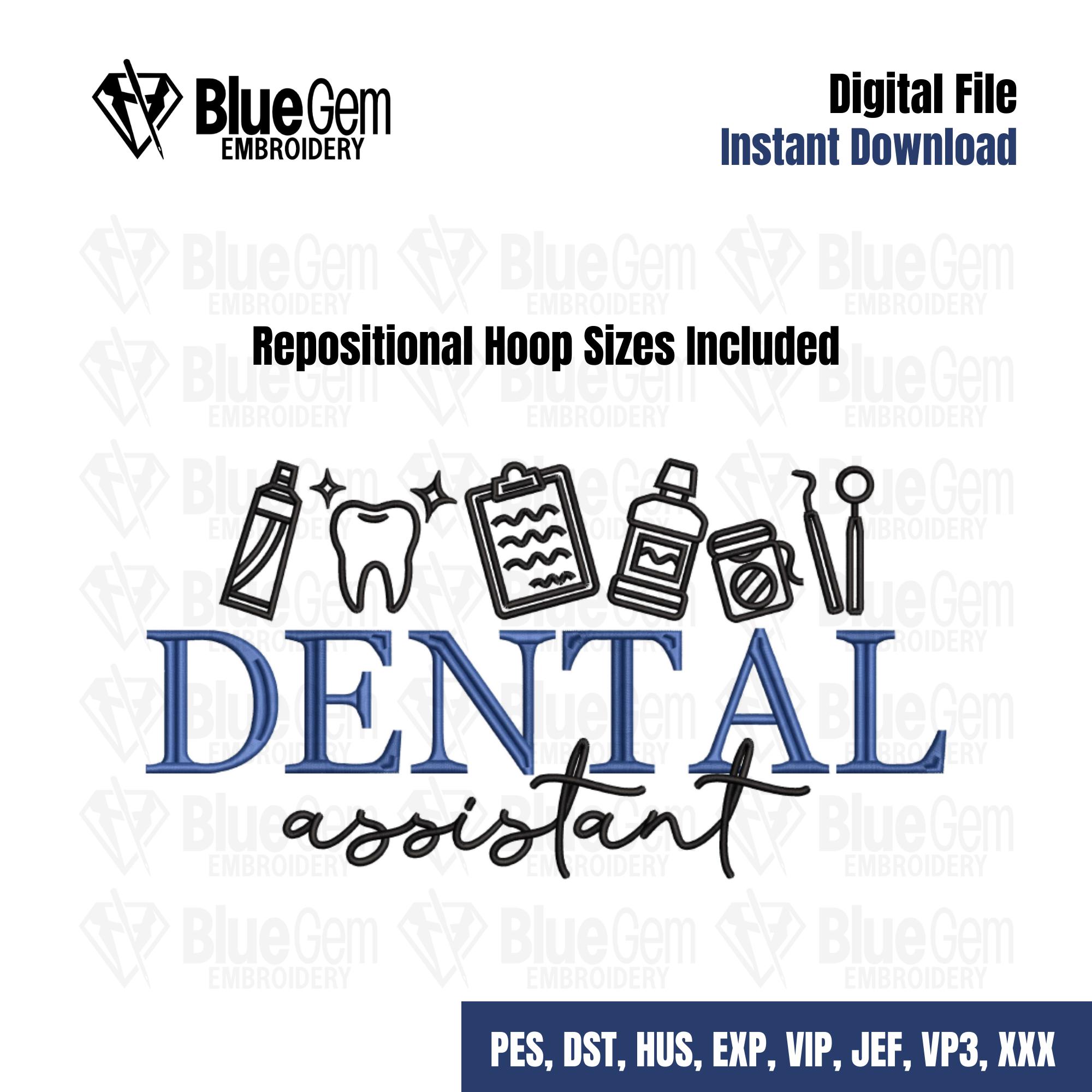 Dental Assistant Icons Embroidery Design: 5 Sizes (Instant Download)