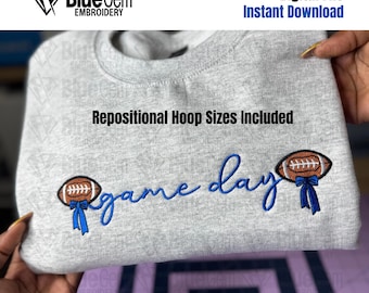 Football Embroidery Design: Game Day Bow, 7 Sizes (Instant Download)