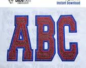 Double Layer Applique Embroidery Font: Tall Varsity Font, 6 Sizes, A-Z, 0-9 (BX Font Included)